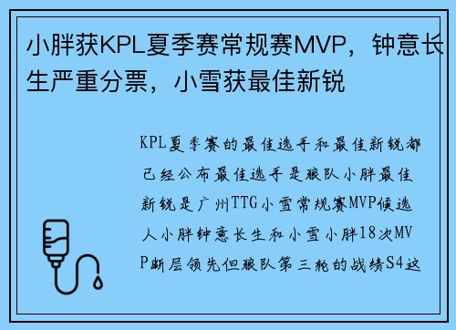 小胖获KPL夏季赛常规赛MVP，钟意长生严重分票，小雪获最佳新锐